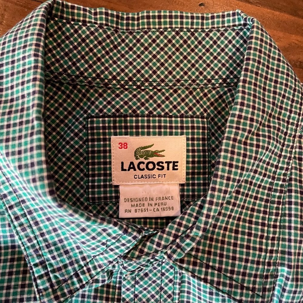 Men’s Lacoste Button Down- Green Tones- 38